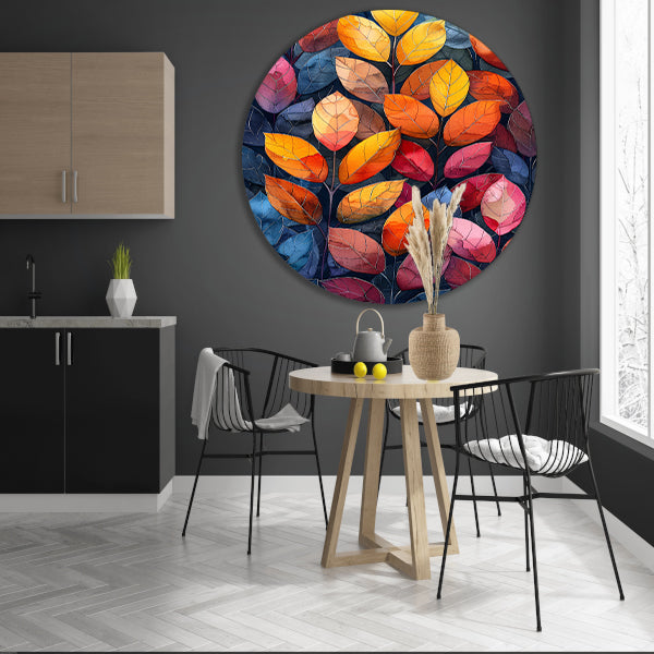 Kleurrijk Herfstbladeren in Abstract Stijl aluminium muurcirkel