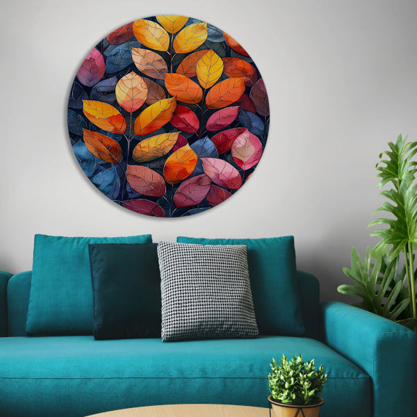 Kleurrijk Herfstbladeren in Abstract Stijl aluminium muurcirkel