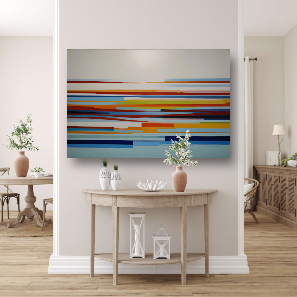 Abstract spel van lijnen en kleuren canvas met baklijst