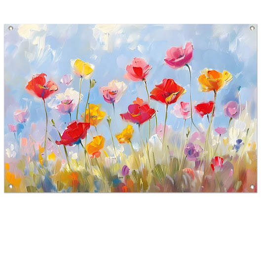 Kleurrijk abstract bloemenveld schilderij tuinposter