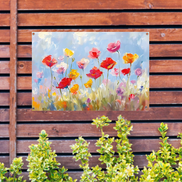 Kleurrijk abstract bloemenveld schilderij tuinposter