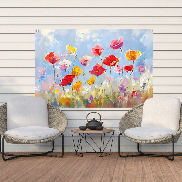 Kleurrijk abstract bloemenveld schilderij tuinposter