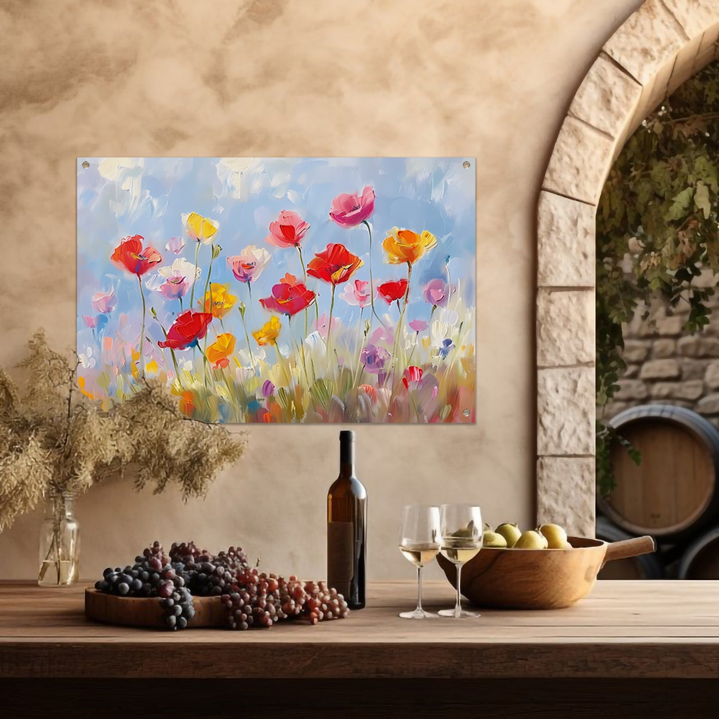 Kleurrijk abstract bloemenveld schilderij tuinposter
