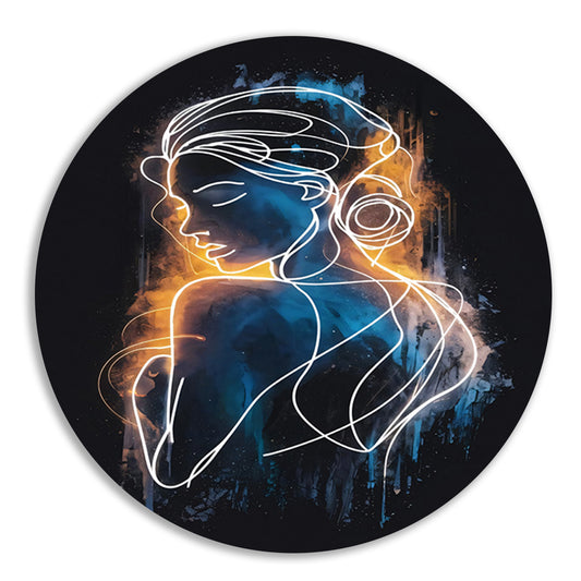 Abstracte Vrouwenfiguur in Lijnen en Kleur aluminium muurcirkel