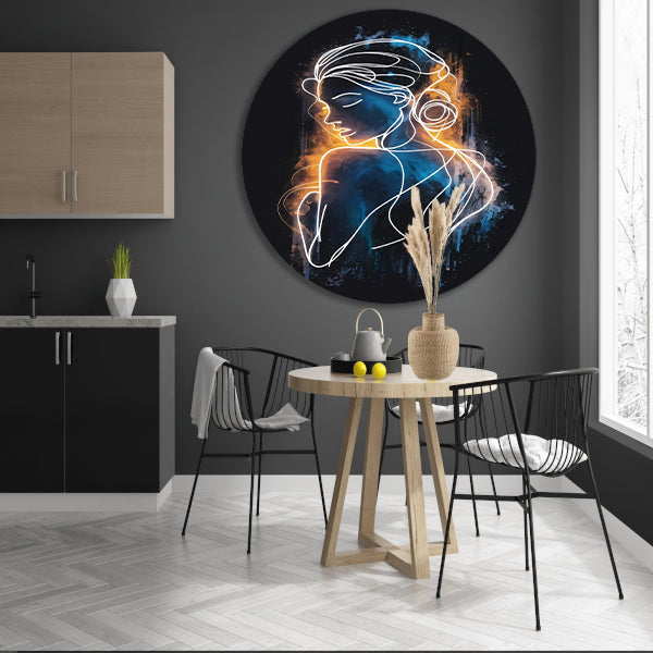 Abstracte Vrouwenfiguur in Lijnen en Kleur forex muurcirkel