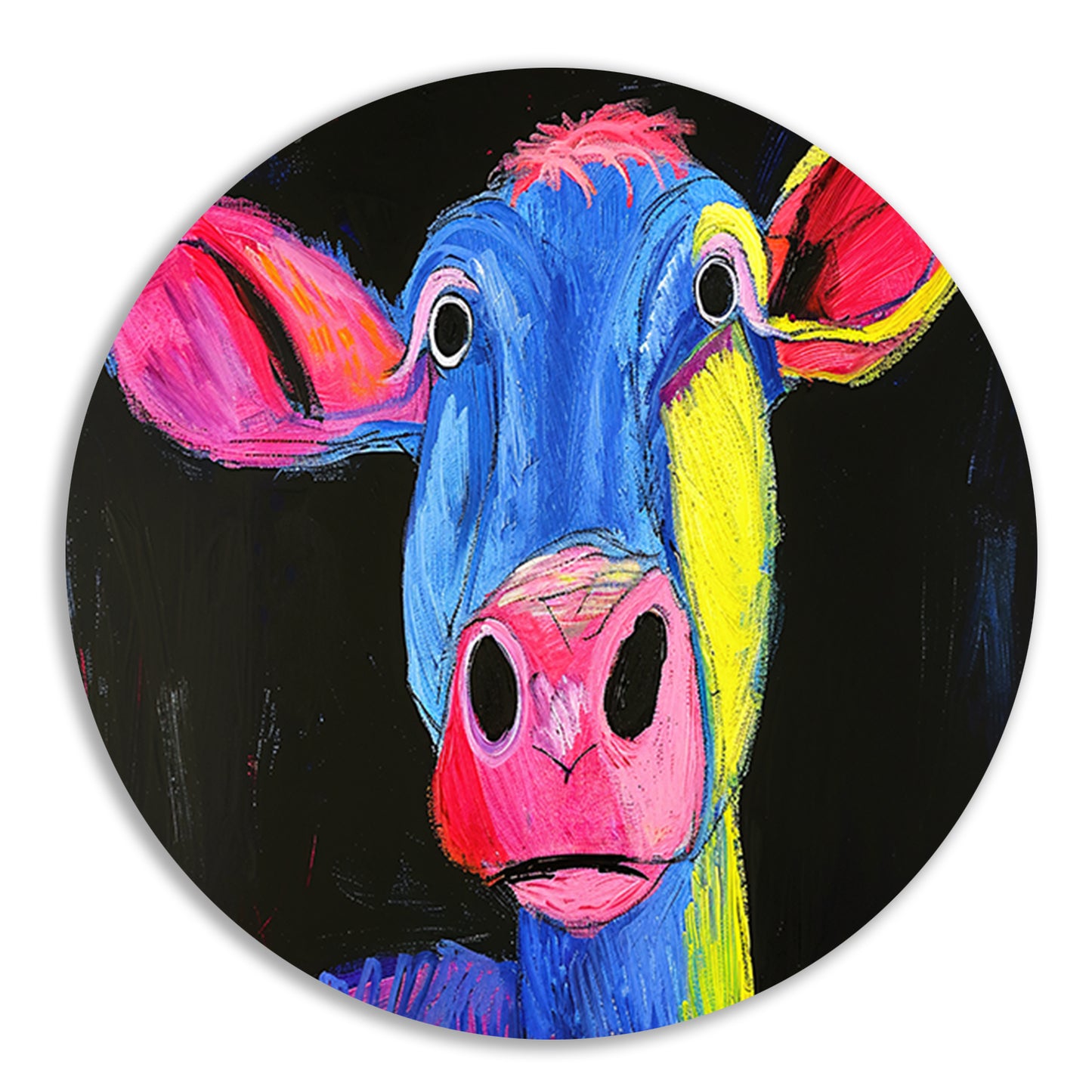 Kleurrijk abstract portret van een koe aluminium muurcirkel