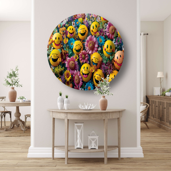 Smileygezichten Bloemenveld forex muurcirkel
