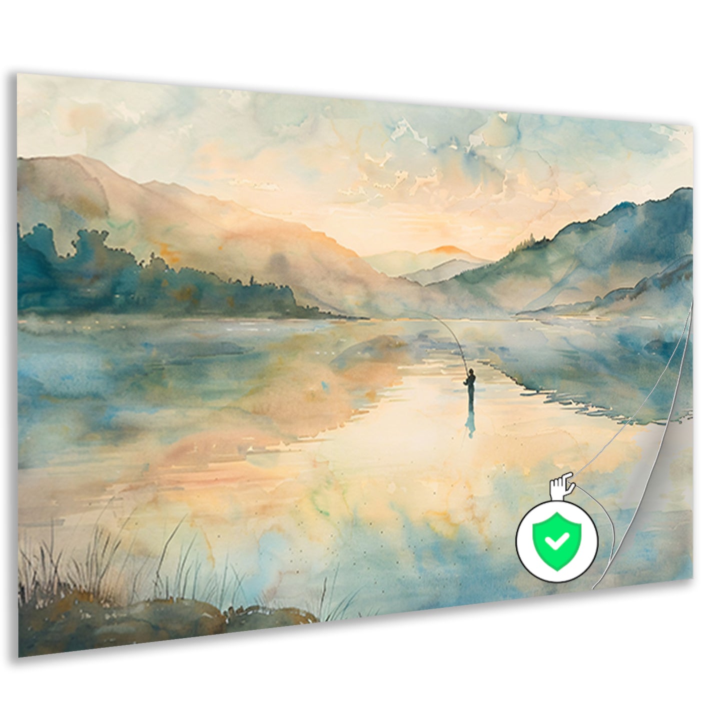 Vissende man in mistig berglandschap poster