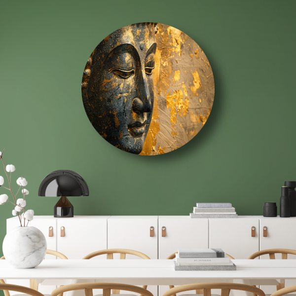 Boeddha Portret met Vergulde Versieringen aluminium muurcirkel