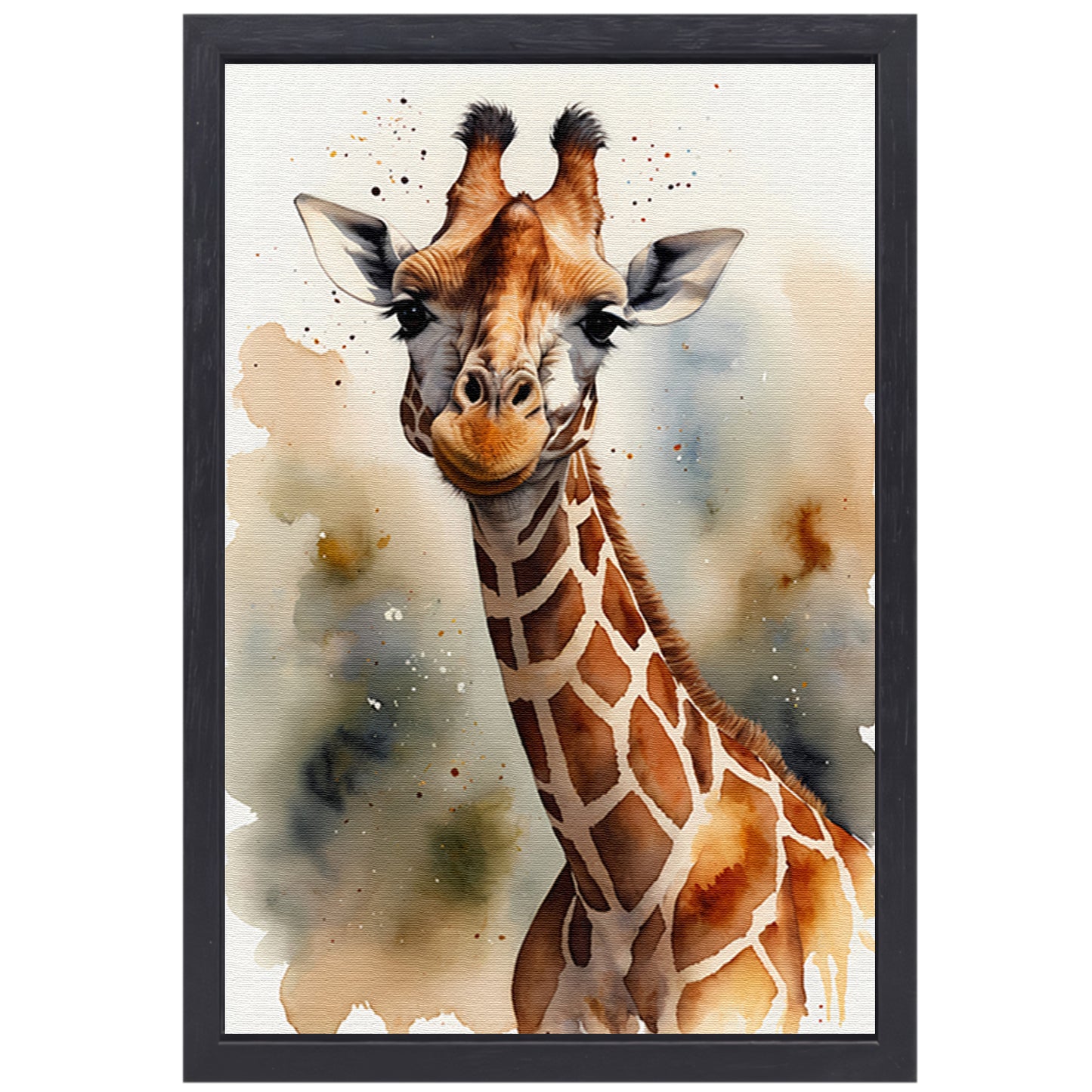 Waterverf Giraffe met Kleurspetters canvas met baklijst