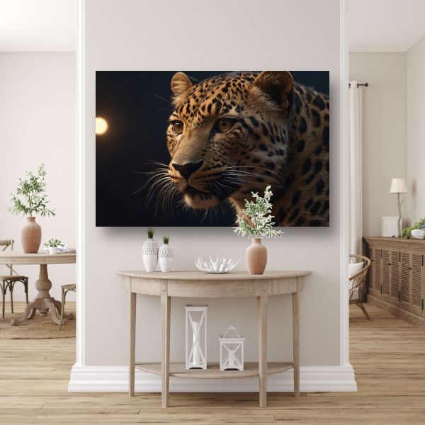 Gouden schemerlicht over luipaardportret canvas