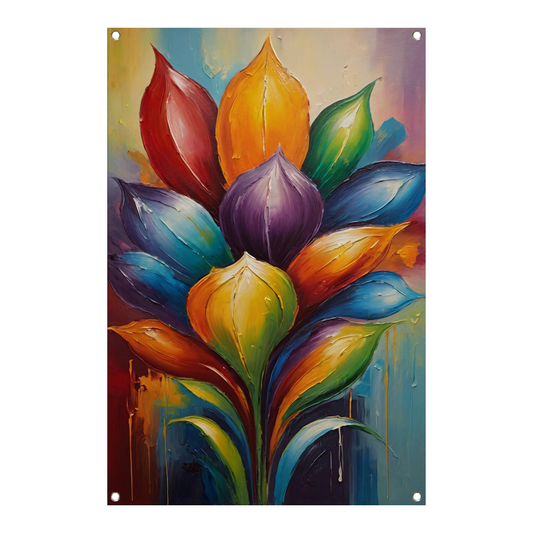 Vibrant Rainbow Flower in Abstract Expression tuinposter