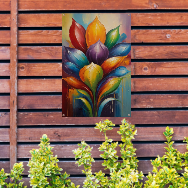 Vibrant Rainbow Flower in Abstract Expression tuinposter
