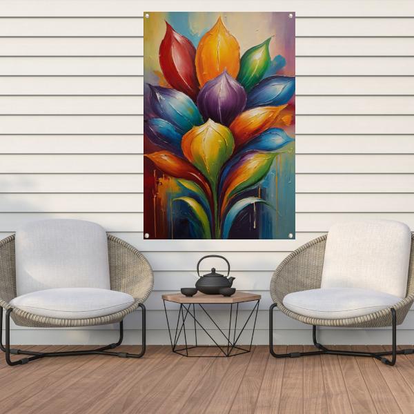 Vibrant Rainbow Flower in Abstract Expression tuinposter