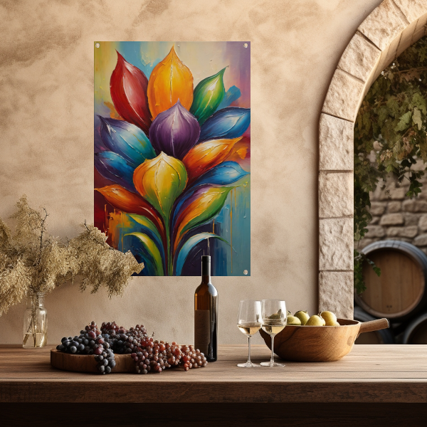 Vibrant Rainbow Flower in Abstract Expression tuinposter