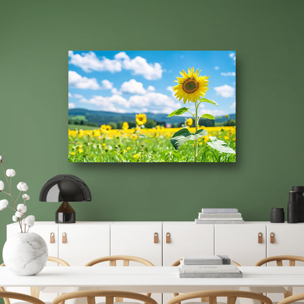 Zonnige dag met bloeiende zonnebloemen poster