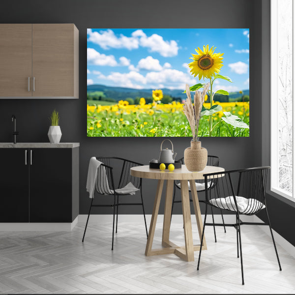 Zonnige dag met bloeiende zonnebloemen poster
