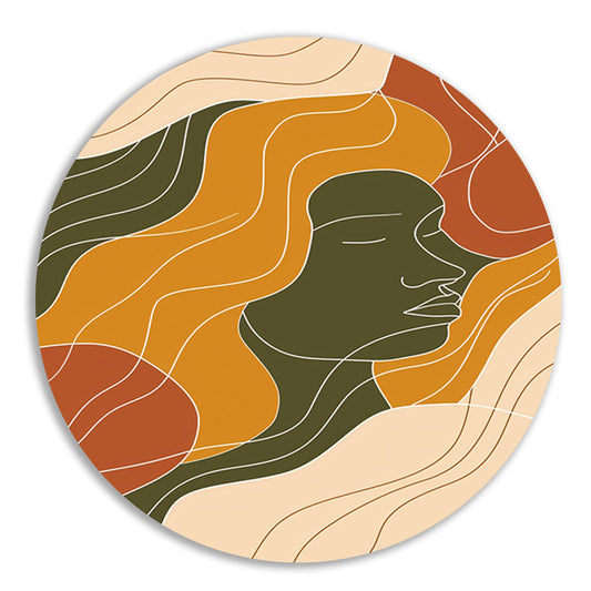 Modern abstract portret met kleurrijke lijnen aluminium muurcirkel