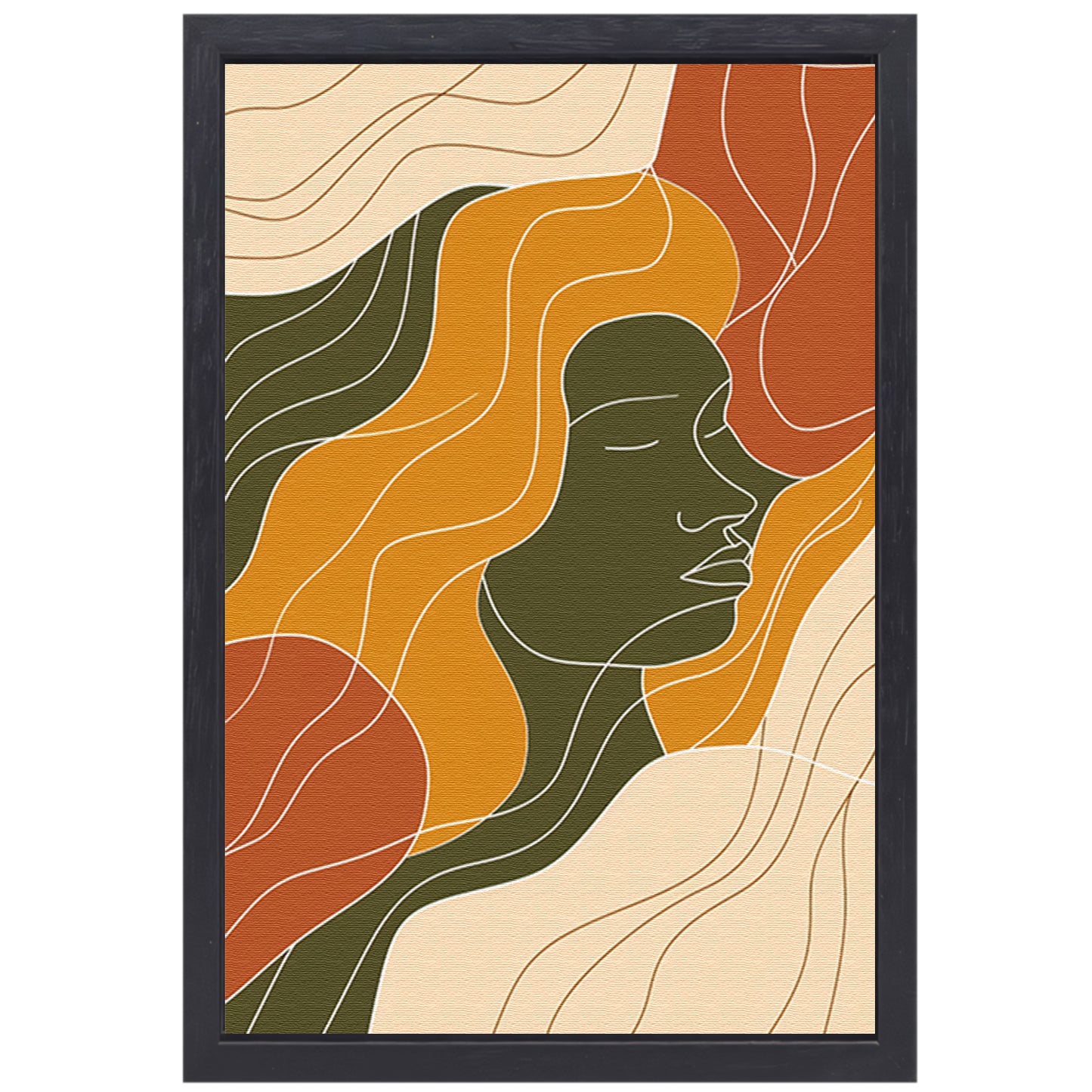 Modern abstract portret met kleurrijke lijnen canvas met baklijst