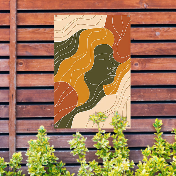 Modern abstract portret met kleurrijke lijnen tuinposter