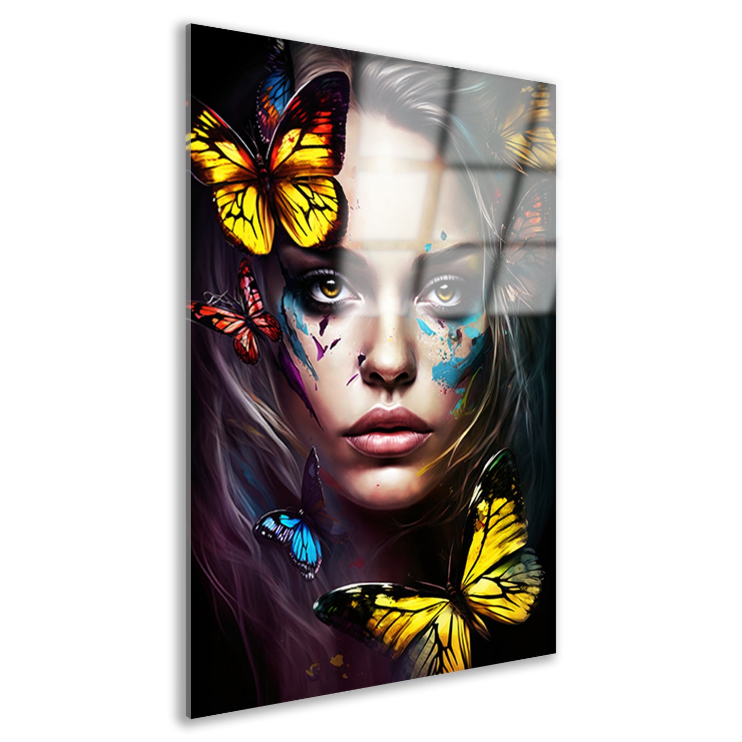Betoverende Vrouw met Vlinders Portret Acrylglas