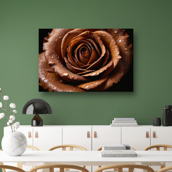 Sepia Roos met Waterdruppels Close-up poster
