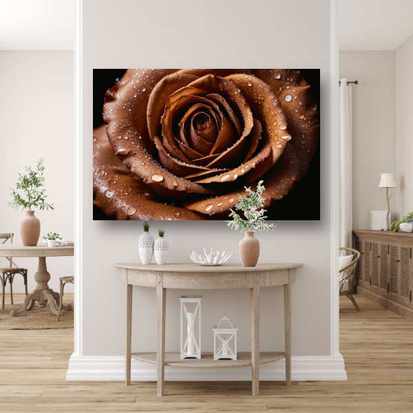 Sepia Roos met Waterdruppels Close-up poster
