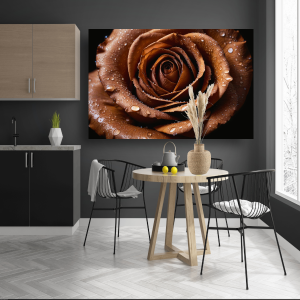 Sepia Roos met Waterdruppels Close-up poster