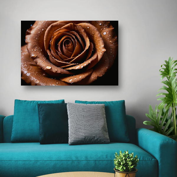 Sepia Roos met Waterdruppels Close-up poster