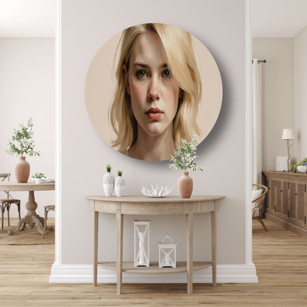 Jonge Vrouw in Gedachte - Moderne Kunst forex muurcirkel