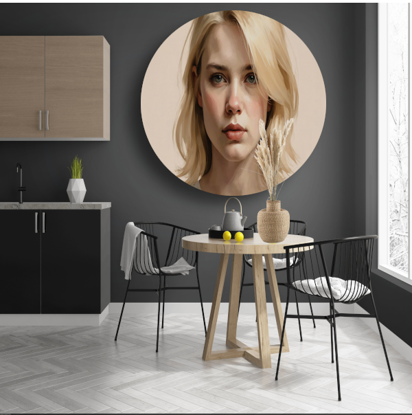 Jonge Vrouw in Gedachte - Moderne Kunst forex muurcirkel