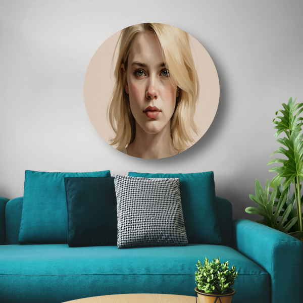 Jonge Vrouw in Gedachte - Moderne Kunst forex muurcirkel