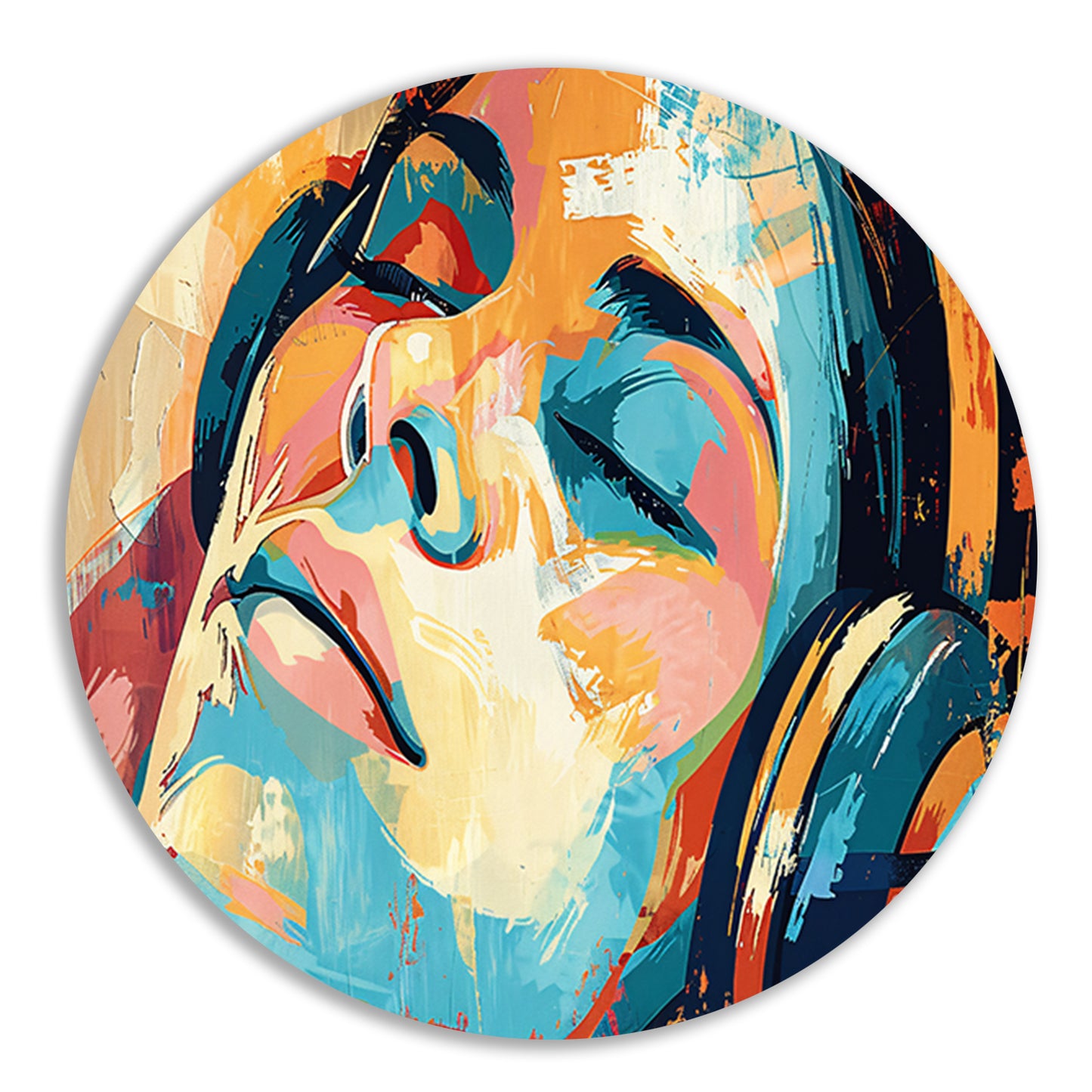 Abstracte kleurrijke portret met hoofdtelefoon aluminium muurcirkel