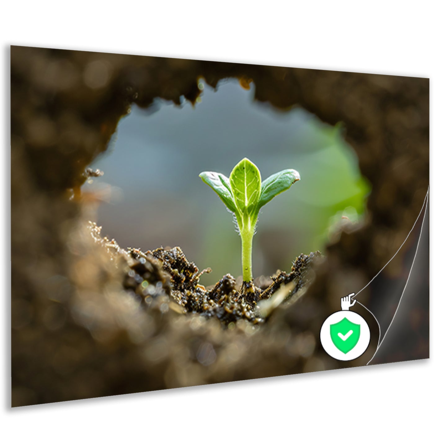 Jonge plant ontspringt uit aarde poster