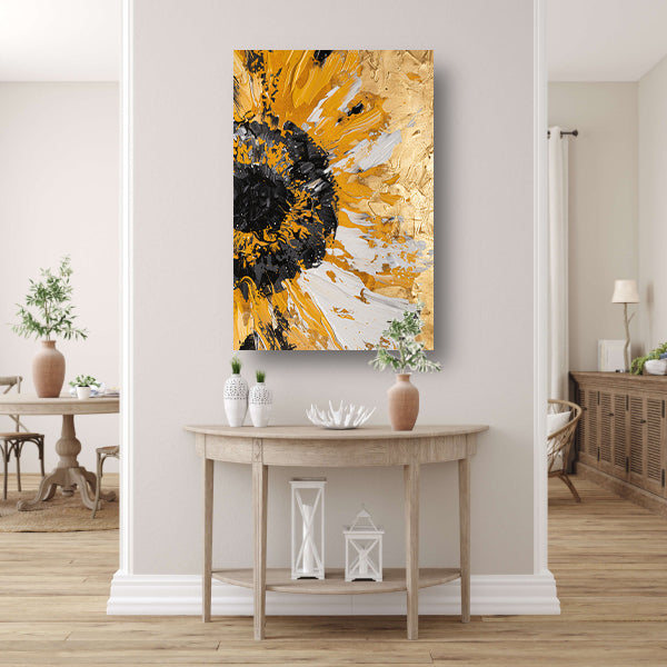 Dynamische abstracte zonnebloem in goud en zwart poster
