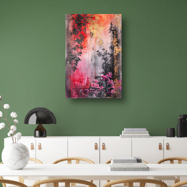 Levendige abstracte bloemen en planten compositie canvas