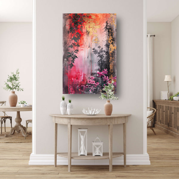 Levendige abstracte bloemen en planten compositie canvas