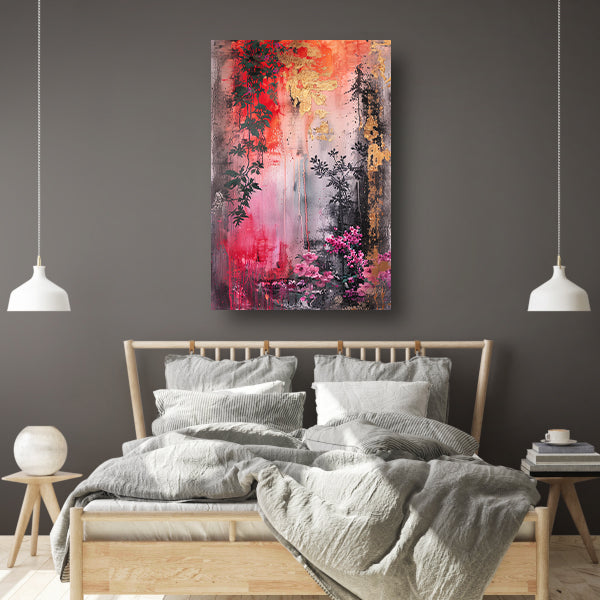 Levendige abstracte bloemen en planten compositie canvas