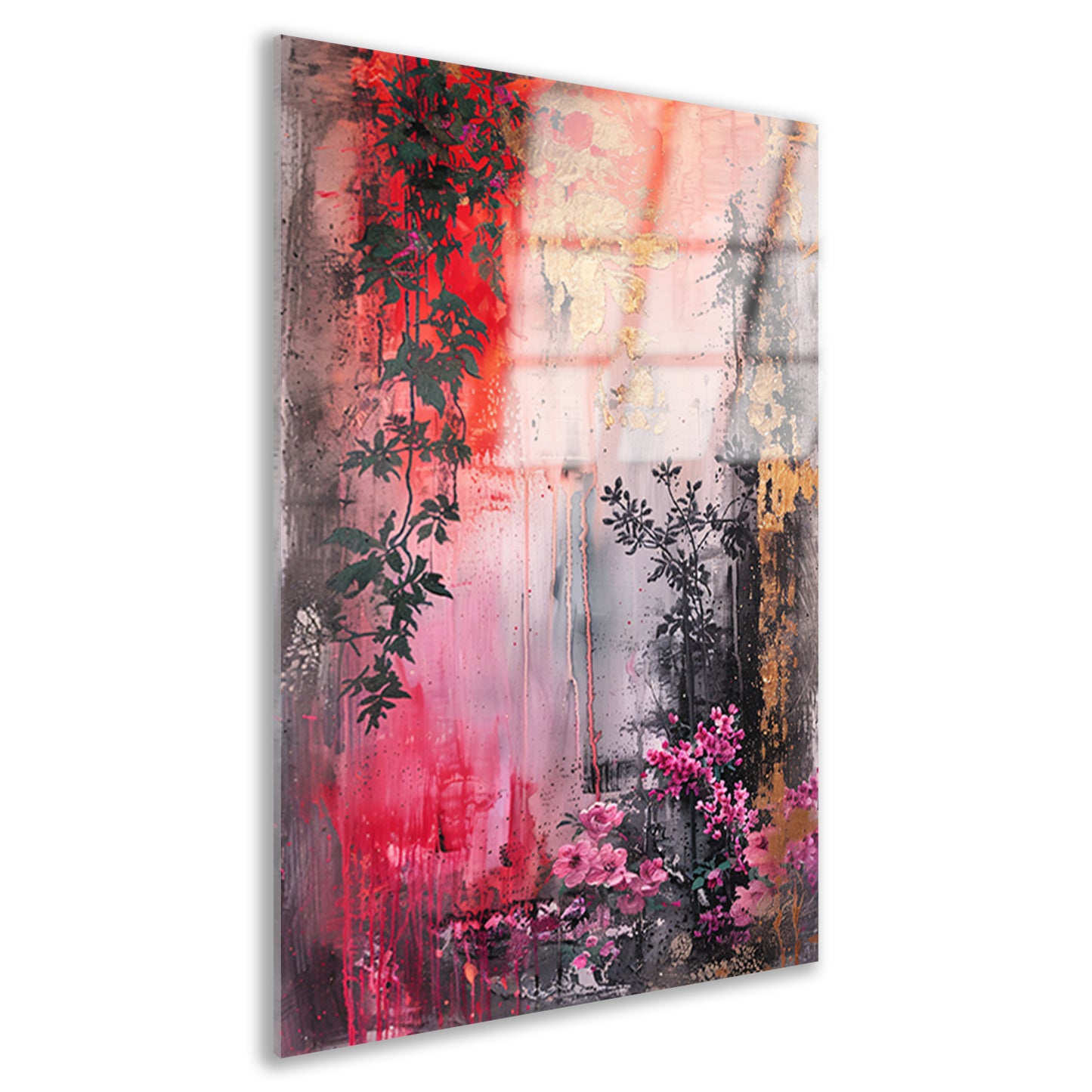 Levendige abstracte bloemen en planten compositie acrylglas