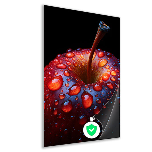 Close-up van een rode appel met waterdruppels poster