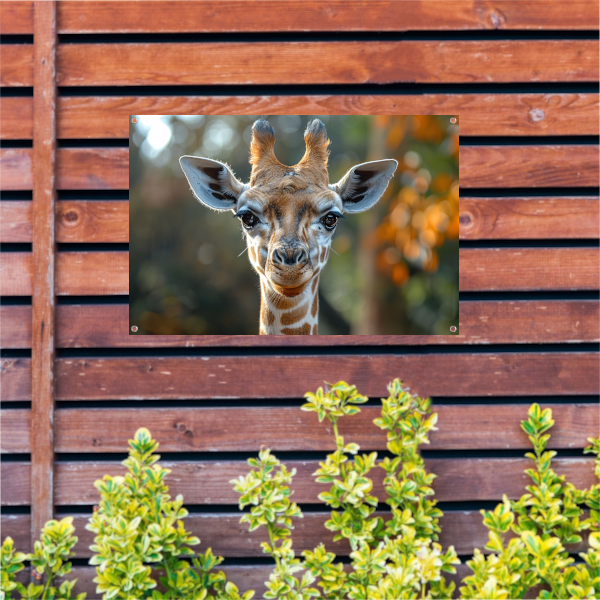 Realistisch portret van een giraffe tuinposter