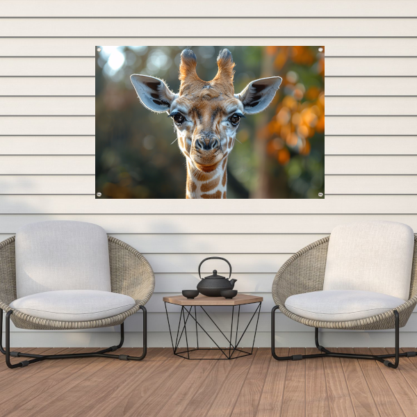 Realistisch portret van een giraffe tuinposter