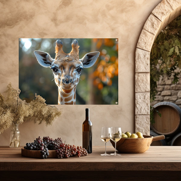 Realistisch portret van een giraffe tuinposter