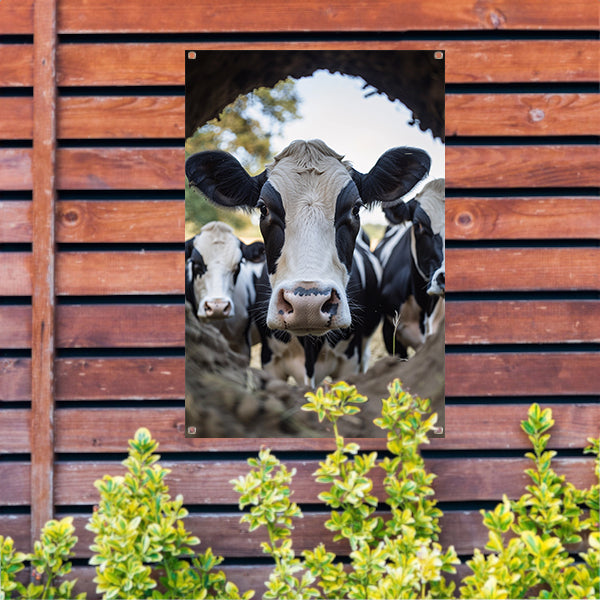 Nieuwsgierige koeien in de aarde tuinposter