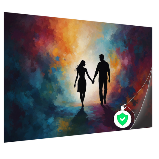 Hand in Hand: Silhouet tegen Kleurenpracht poster