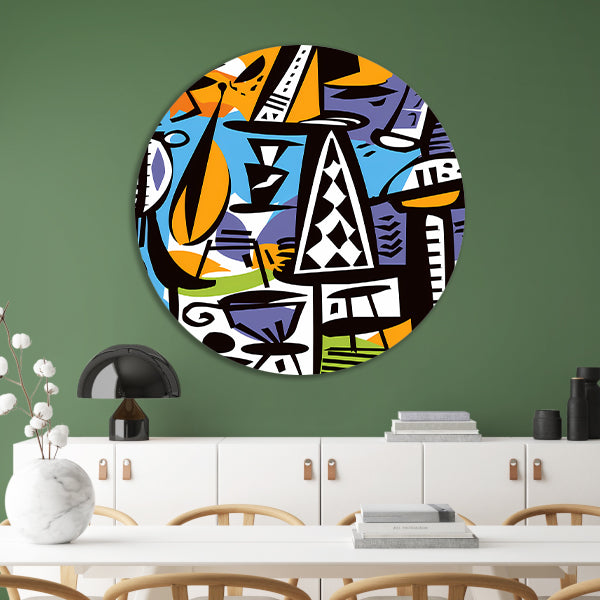 Abstracte Figuren en Vazen aluminium muurcirkel