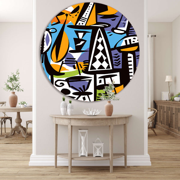 Abstracte Figuren en Vazen aluminium muurcirkel