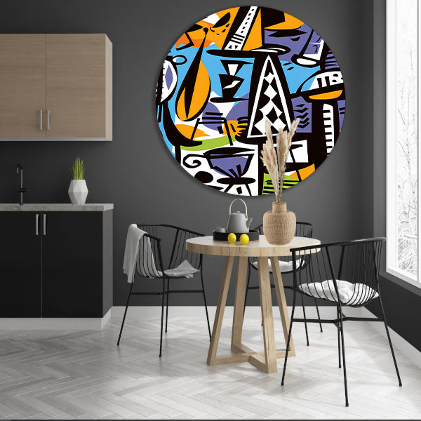 Abstracte Figuren en Vazen aluminium muurcirkel
