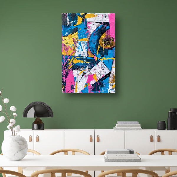 Abstract kleurrijk schilderij met dynamische lijnen poster
