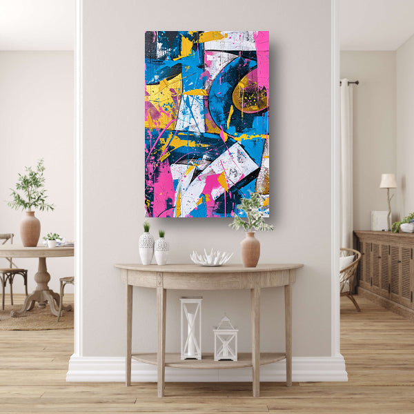 Abstract kleurrijk schilderij met dynamische lijnen poster
